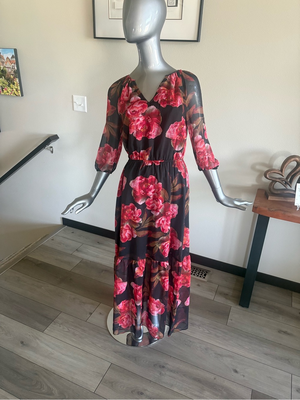a.n.a Black Maxi Dress with Pink Floral Print